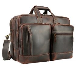 Polare Full Grain Leather 16.5” Expandable Business Briefcase Laptop Travel Bag