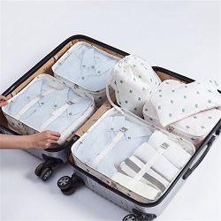 7 pcs Luggage Packing Organizers Packing Cubes Set for Travel (White cactus)