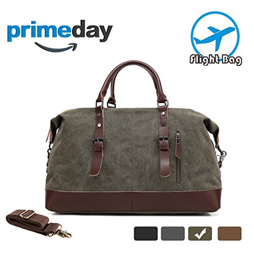 MEWAY Leather Canvas Duffle Bag Weekend Overnight Bag Travel Tote Duffel Luggage with Strap (HAN ...