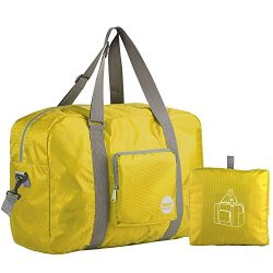 Wandf Foldable Travel Duffel Bag Luggage Sports Gym Water Resistant Nylon, Gold/Yellow