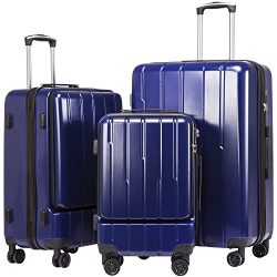 Coolife Luggage Expandable Suitcase 3 Piece Set ABS+PC TSA Lock with Computer Pocket (Navy new)