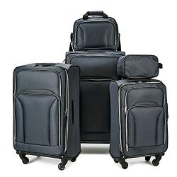 Fochier Luggage 5 piece Spinner Set Lightweight Expandable Softshell Suitcase