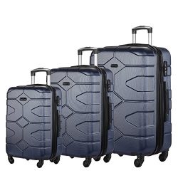 3 PC Luggage Set Durable Lightweight Hard Case Spinner Suitecase LUG3 LY09 NAVY