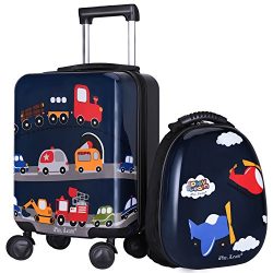 iPlay iLearn 2Pcs Kids Lightweight Luggage Set, Durable Carry on Suitcase, Hard Shell Backpack,  ...