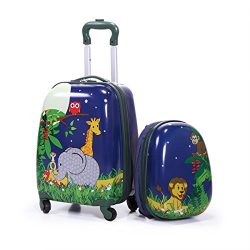 Tobbi 2PcKids Carry On Luggage and Backpack Upright Hard Side Hard Shell Suitcase 12″ 16&# ...