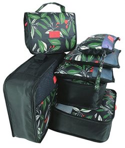 7pcs Packing Cube my FL Organizers Cubes Set for Travel Bag Luggage Carry on (Green Leaf)