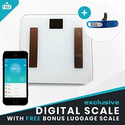 White Digital Bathroom Scale – Bonus Luggage Scale | Bluetooth App, Bmi Body Composition,  ...