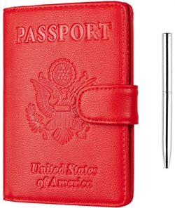 NapaWalli Leather Passport Holder Wallet Cover Case RFID Blocking Travel Wallet (nappa red buckled)