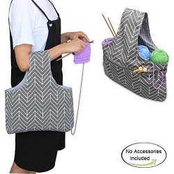 Teamoy Knitting Tote Bag(L12.2”×W7.5”), Travel Canvas Project Wrist Bag for knitting ...