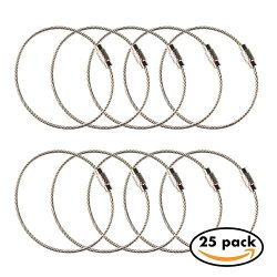 Stainless Steel Wire Keychains 1.5mm 6.3 Inches Aircraft Cable Key Ring Loops for Hanging Luggag ...