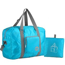 Wandf Foldable Travel Duffel Bag Luggage Sports Gym Water Resistant Nylon, Blue