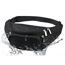 Men’s Waterproof Black Fanny Pack Adjustable Buckle Hip Waist Pack 6 Zippers 5 Pockets Bum ...