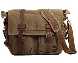 Berchirly Vintage Military Men Canvas Messenger Bag for 14.7″ Inch Laptop