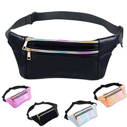 iAbler Holographic Fanny Pack for Women and Men Metallic 80s Waterproof Shiny Fanny Packs with A ...