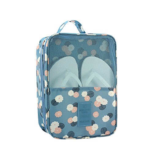 HaloVa Shoe Bag, Waterproof Portable Storage Organizer Bag, Blue Flower
