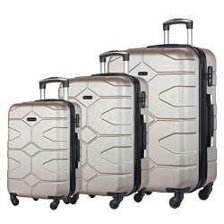 3 PC Luggage Set Durable Lightweight Hard Case Spinner Suitecase LUG3 LY09 CHAMPAGNE