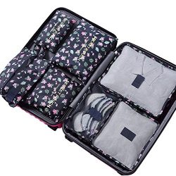 Belsmi 7 Set Packing Cubes With Shoe Bag – Compression Travel Luggage Organizer (Cyan Birds)