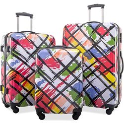 Merax Graphic Print Luggage Set 3 Piece ABS + PC Spinner Travel Suitcase (Watercolor Painting)
