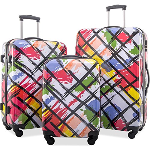 Merax Graphic Print Luggage Set 3 Piece ABS + PC Spinner Travel ...