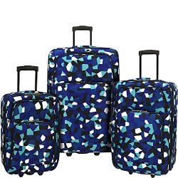 Elite Luggage Print 3 Piece Expandable Rolling Luggage Set (Blue Geo)