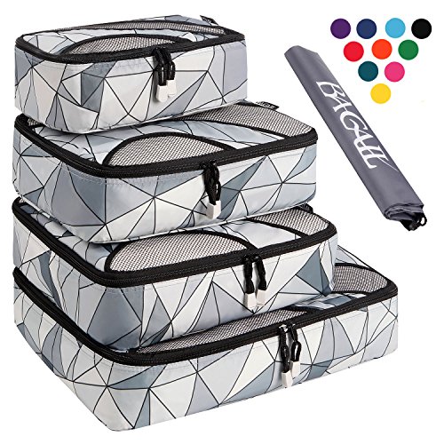 4 Set Packing Cubes,Travel Luggage Packing Organizers with Laundry Bag Geomtry Grey