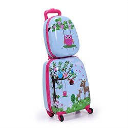 LAZYMOON Kids Carry On Luggage Set 2Pc 12″ 16″ Upright Hard Side Hard Shell Suitcase