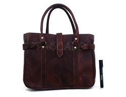 Handmade Vintage genuine small leather tote top handle shoulder travel handbag 13 inch