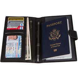 RFID Blocking Genuine Leather Passport Holder & Travel Wallet for Men and Women – Black