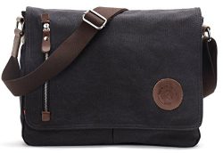 Canvas Satchel Messenger Bag By Magictodoor 13.5″ Laptop Bag (8501 Black)