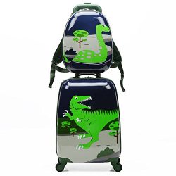 MOREFUN 2 Pcs Kids Travel Luggage Set 18” Carry on Luggage and 13” Backpack Dinoasur