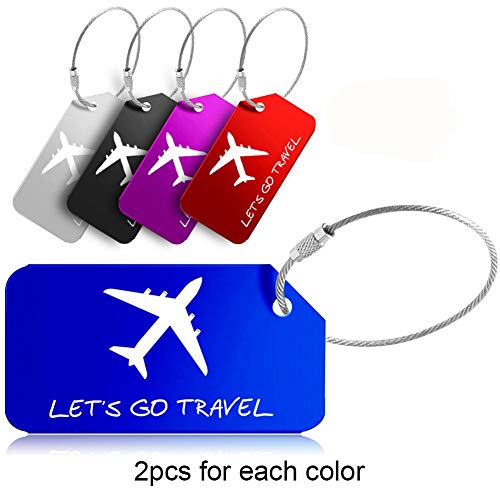 Pack of 10 Luggage Tags, Aluminum Travel ID Labels Tag w/Stainless Steel Loop for Baggage Suitca ...