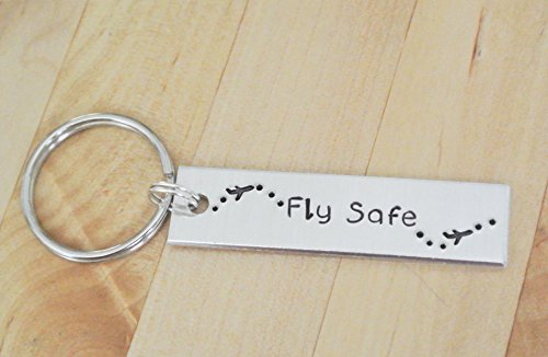 Fly Safe Keychain | Airplane Keychain | Flight Attendant Gifts | Hand Stamped Keychain | Gifts F ...