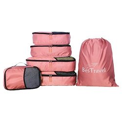 BesTravel – 5 Set Packing Cubes – Travel Organizers with Laundry Bag (pink)