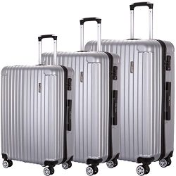 Luggage Set 3 Piece PC Trolley Suitcase Spinner Hardshell Lightweight Suitcases (Silver2)