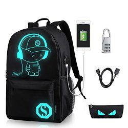 YYCB Anime Luminous Black Backpack Noctilucent School Bags Daypack USB chargeing port Laptop Bag ...