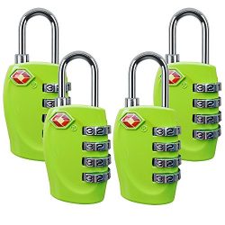 4 Dial Digit TSA Approved Travel Luggage Locks Combination for Suitcases (Green-4pack)