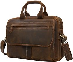 Iswee Vintage Men’s Leather Briefcase Messenger Bag 14″ or 16″ or 17″ Laptop B ...