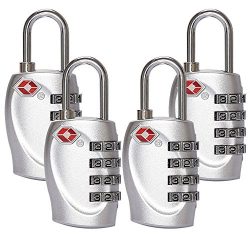 4 Dial Digit TSA Approved Travel Luggage Locks Combination for Suitcases (Silver-4pack)