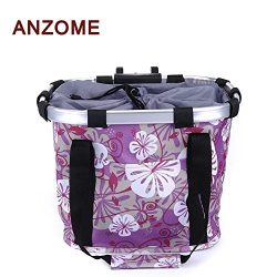 ANZOME Folding Bicycle Bike Basket, Front Detachable Handlebar Cycling Pet Bike Basket Carrier B ...