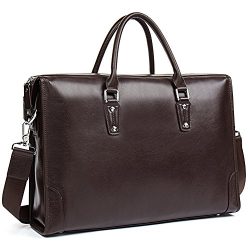 MANTOBRUCE Leather Briefcase for Men Women Travel Work 15″ Laptop Bag