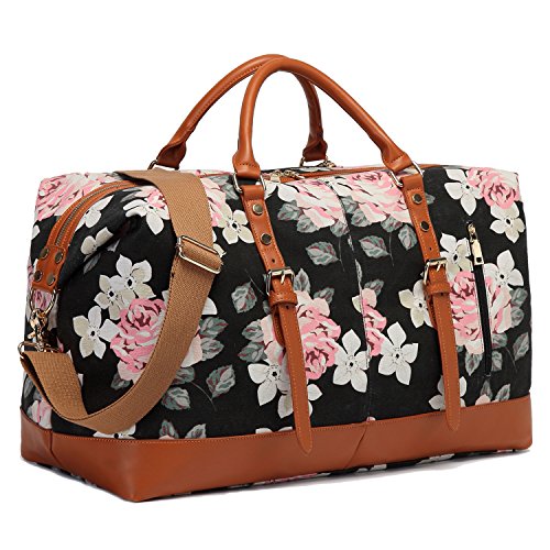 CAMTOP Weekend Travel Bag Ladies Women Duffle Tote Bags PU Leather Trim Canvas Overnight Bag ...