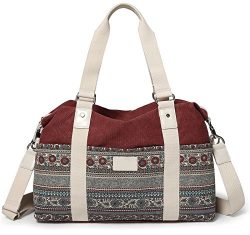 ArcEnCiel Women’s Large Canvas Shoulder Hand Bag Tote Bag (Maroon)