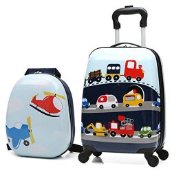 X-tag 2 Pcs Kids Carry on Luggage Set 18″ Rolling Suitcase and 13″ Backpack Car