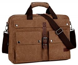 BAOSHA BC-07 17inch Canvas Laptop Computer Bag Messenger Bag Multicompartment Briefcase (Coffee)