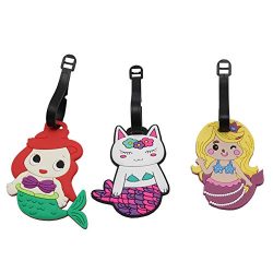 3Pack DEZEMIN Mermaid Luggage Tag Cute for Girls Suitcase Identifier Name Card