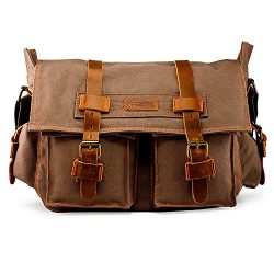 GEARONIC 14″-17″ Men’s Messenger Bag Laptop Satchel Vintage Shoulder Military  ...