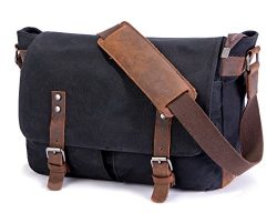 SUVOM Mens Messenger Bag,Genuine Leather Canvas Messenger Bag,Waterproof Laptop Messenger Bag Fo ...
