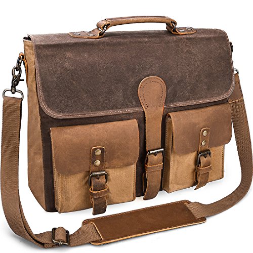 Mens Messenger Bag Vintage Genuine Leather Large Laptop Briefcase 15.6 ...