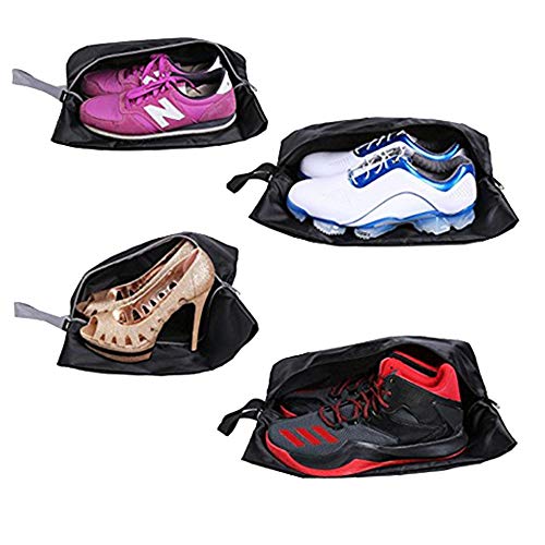JV16 Travel Shoe Bags Set of 4 Waterproof Nylon With Zipper (Black)