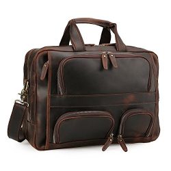 Tiding Men’s Cowhide Leather Messenger Bag Business Travel Satchel Briefcases Fit 17 inch  ...